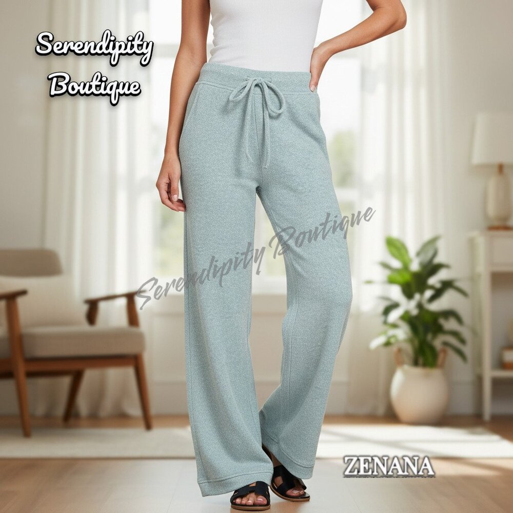 Zenana Fuzzy Soft Fleece High Rise Wide Flare Leg  Lightweight Cozy Lounge Pants - Picture 4 of 11